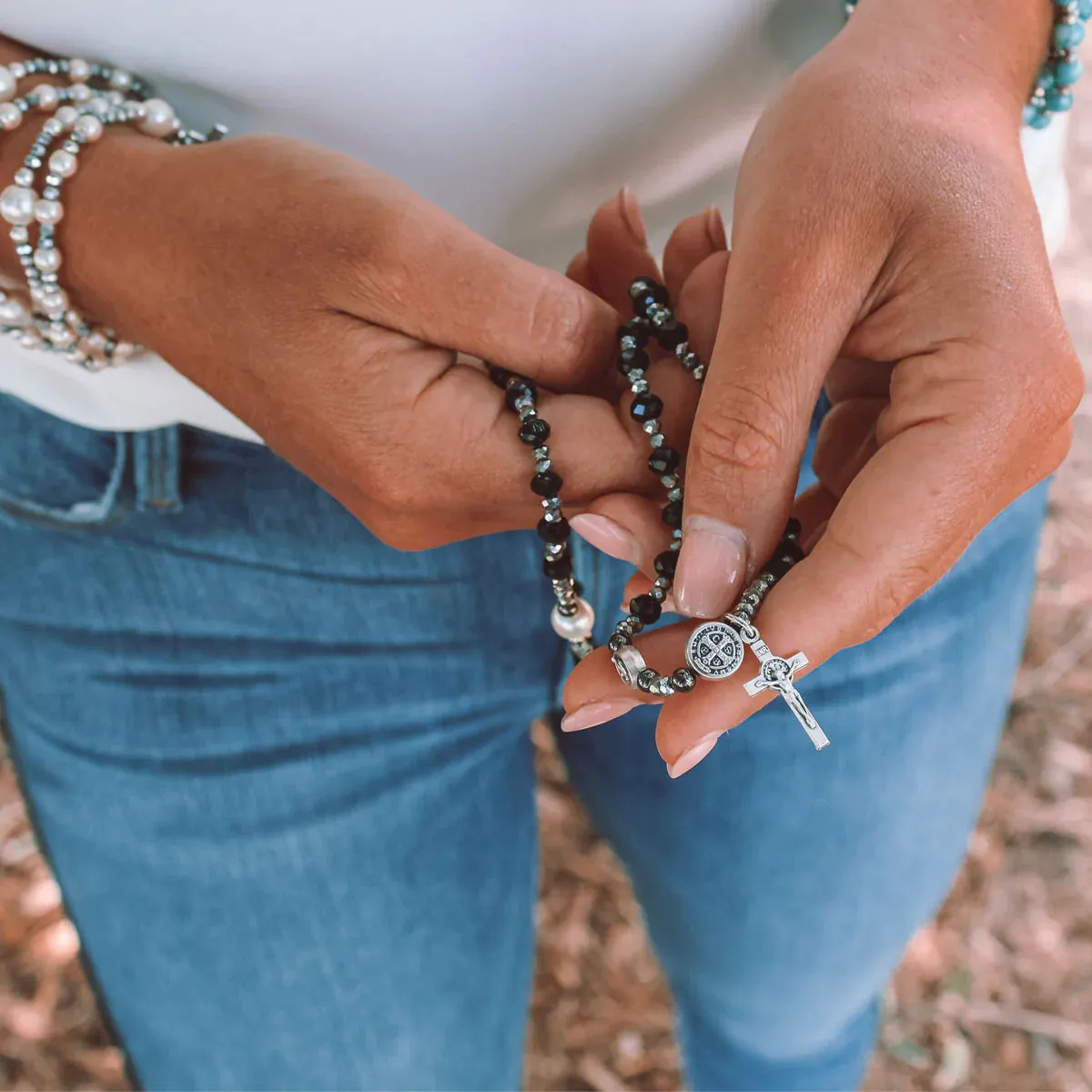 Rosary Wrap Bracelet in Gray