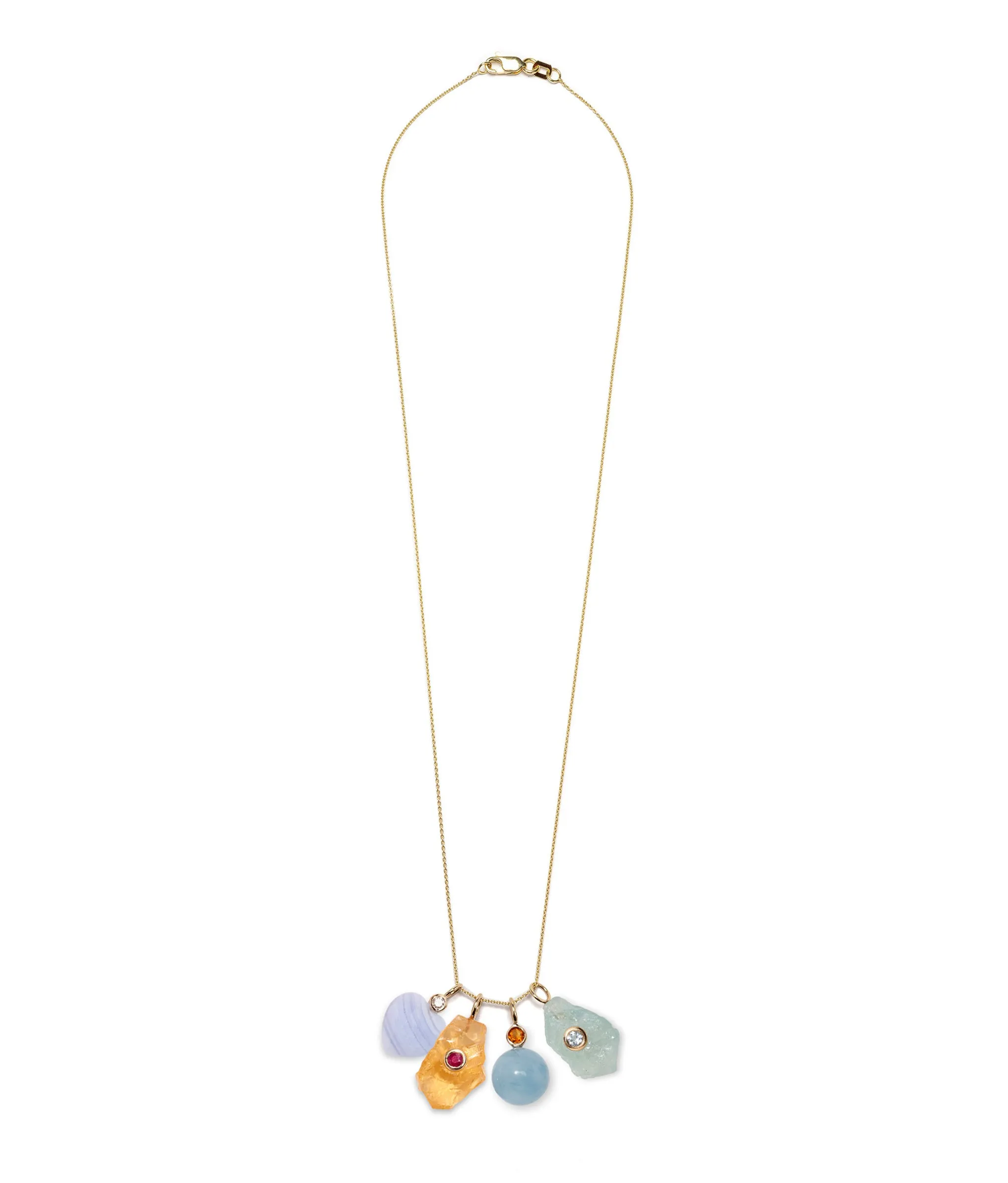 Rough Aquamarine & Sky Blue Topaz 14k Gold Necklace Charm