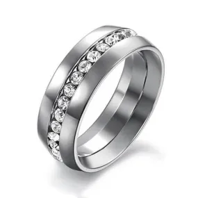 Round Cut White Sapphire Titanium Steel Wedding Band For Men