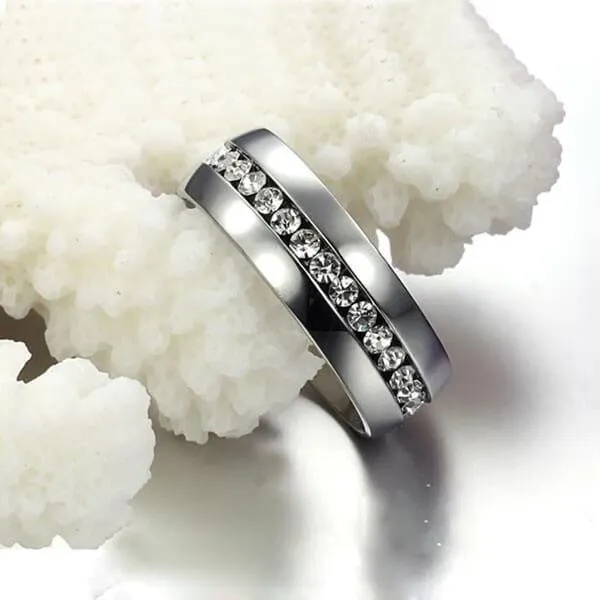 Round Cut White Sapphire Titanium Steel Wedding Band For Men