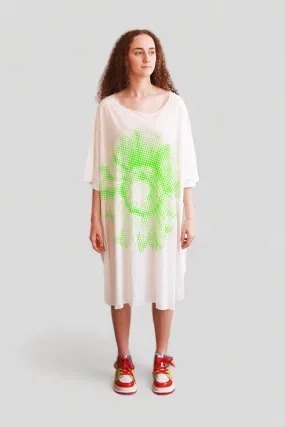 RUNDHOLZ DIP STAR WHITE GECKO GREEN FLOWER IMPRINT OS DRESS