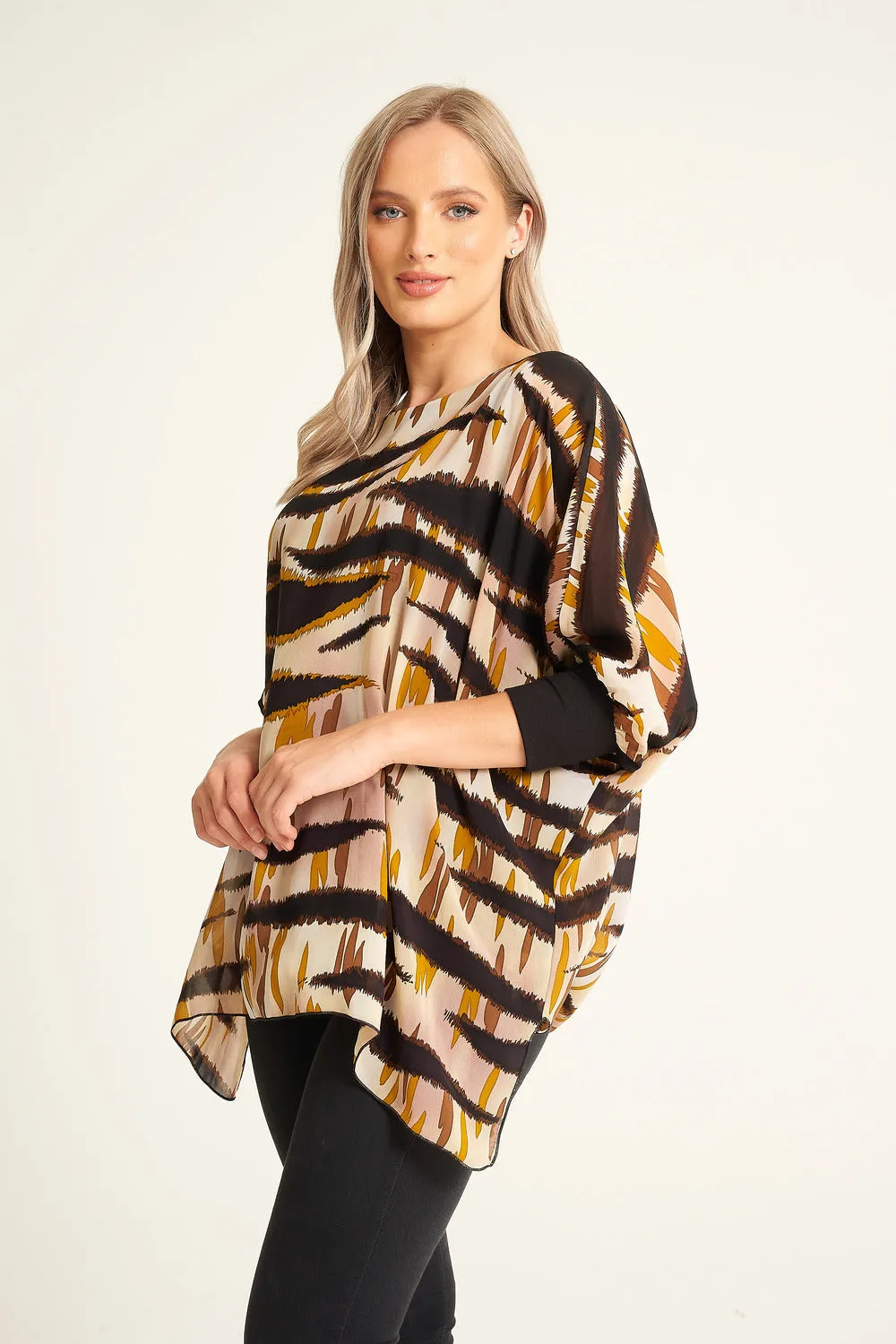 Saloos Animal-Printed Chiffon Top with Necklace