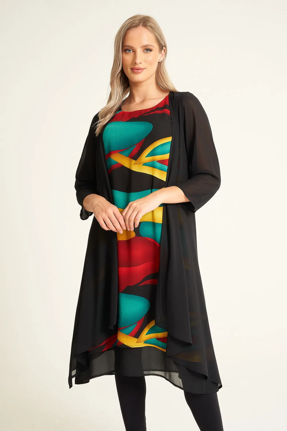 Saloos Colourful Dress & Chiffon Jacket Twinset