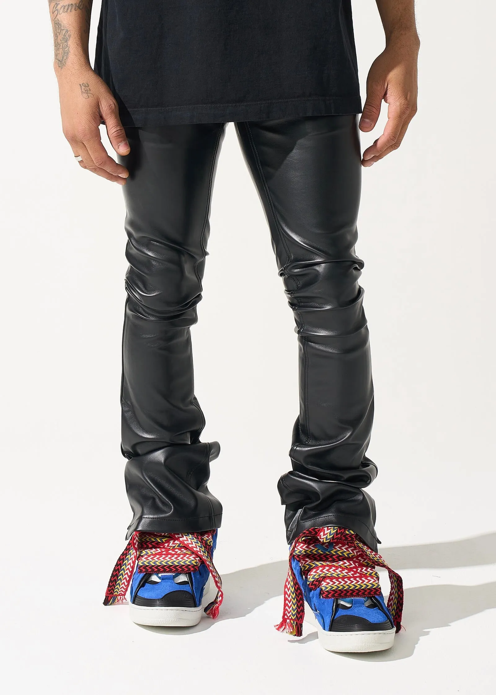 Serenede “Stone” Stacked Leather Jeans