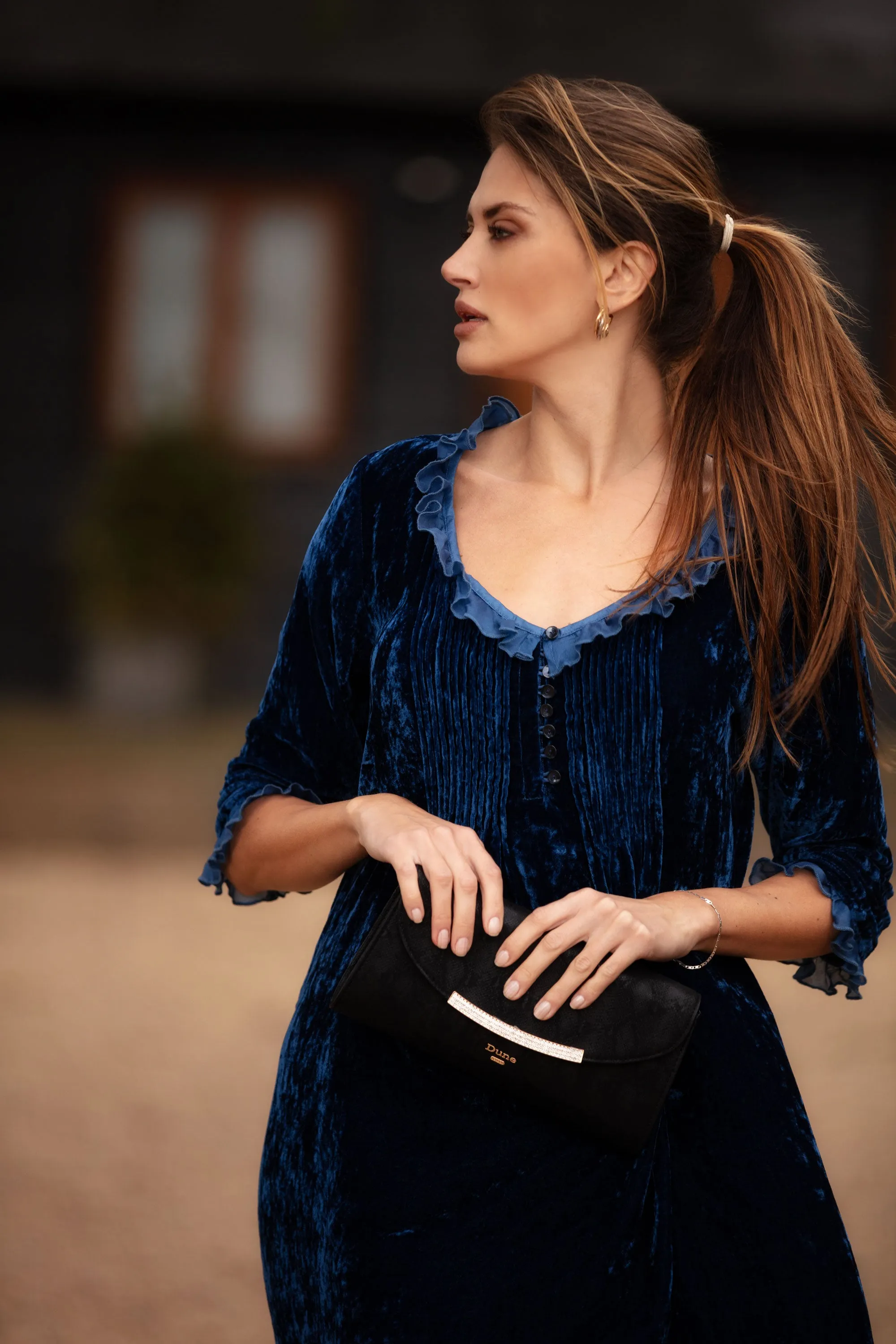 Silk Velvet Karen Dress in Sapphire Blue