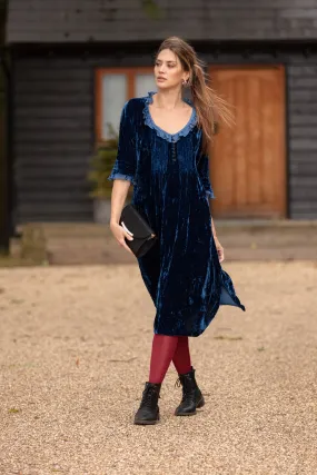 Silk Velvet Karen Dress in Sapphire Blue