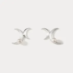 Silver Double Moon Earrings