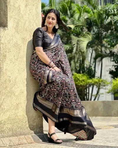 Soft Pencil Crepe Worli Kalamkari Print Saree