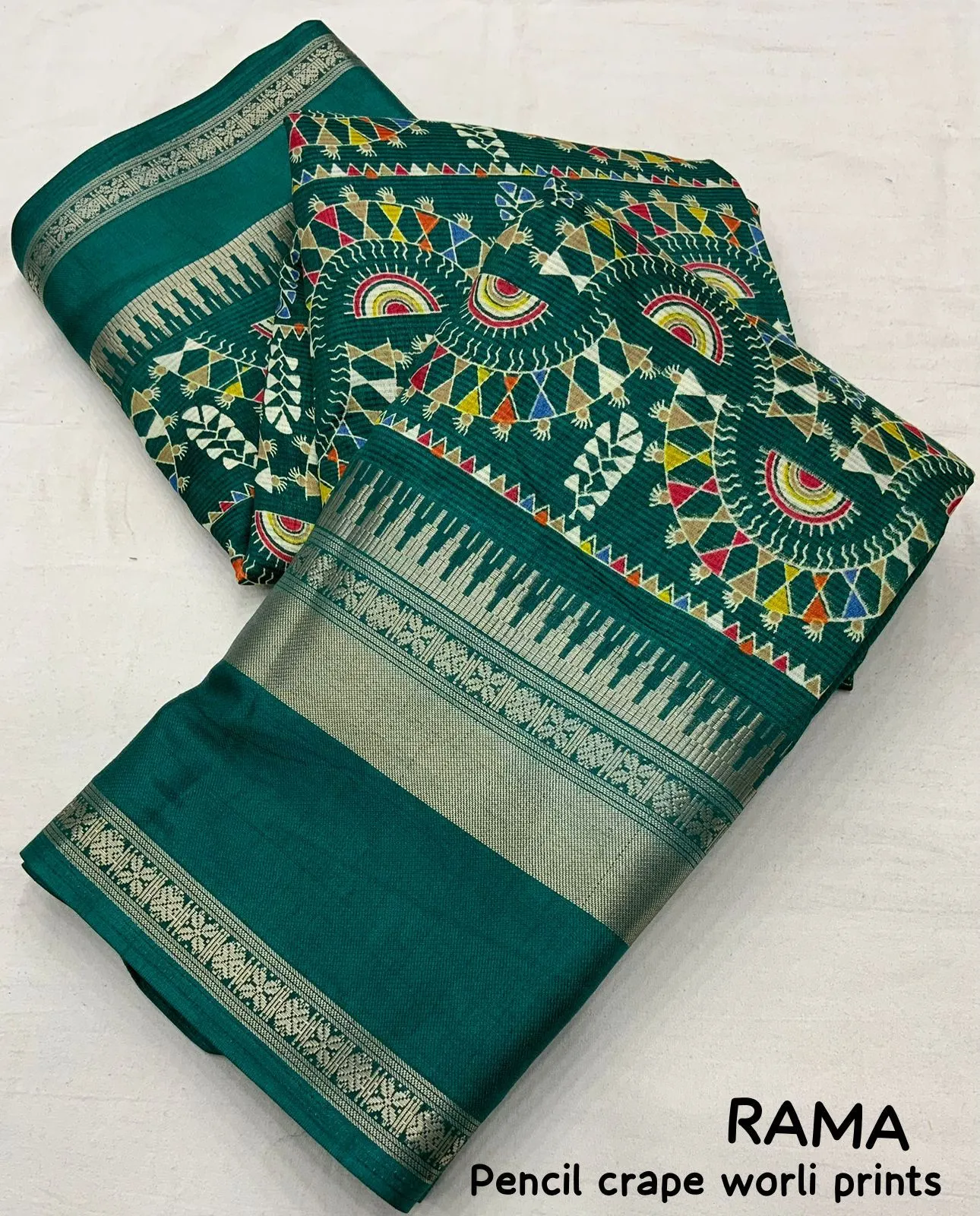 Soft Pencil Crepe Worli Kalamkari Print Saree