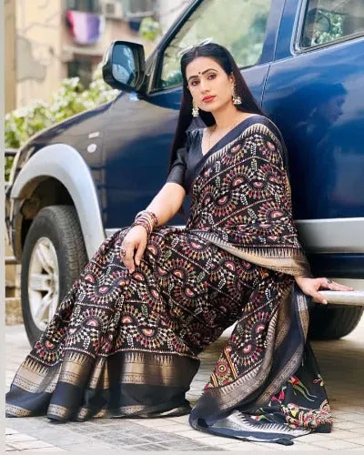 Soft Pencil Crepe Worli Kalamkari Print Saree