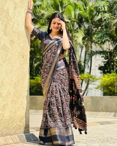 Soft Pencil Crepe Worli Kalamkari Print Saree