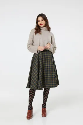 Sophie Blue & Green Woollen Check Tartan Midi Swing Skirt