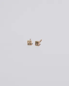 Square Frame Stud Earrings - Yellow Sapphire