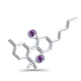 Sterling Silver Molecule Fashion/Lapel Pin Amethyst Gemstone