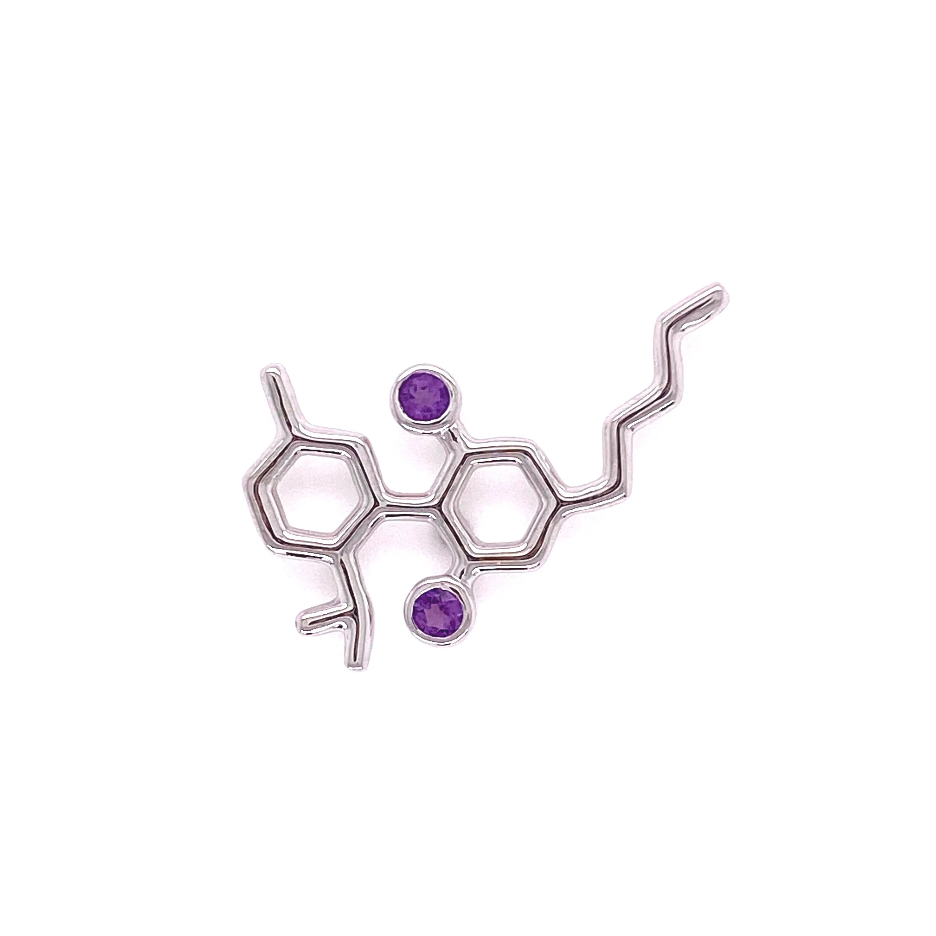 Sterling Silver Molecule Fashion/Lapel Pin Amethyst Gemstone