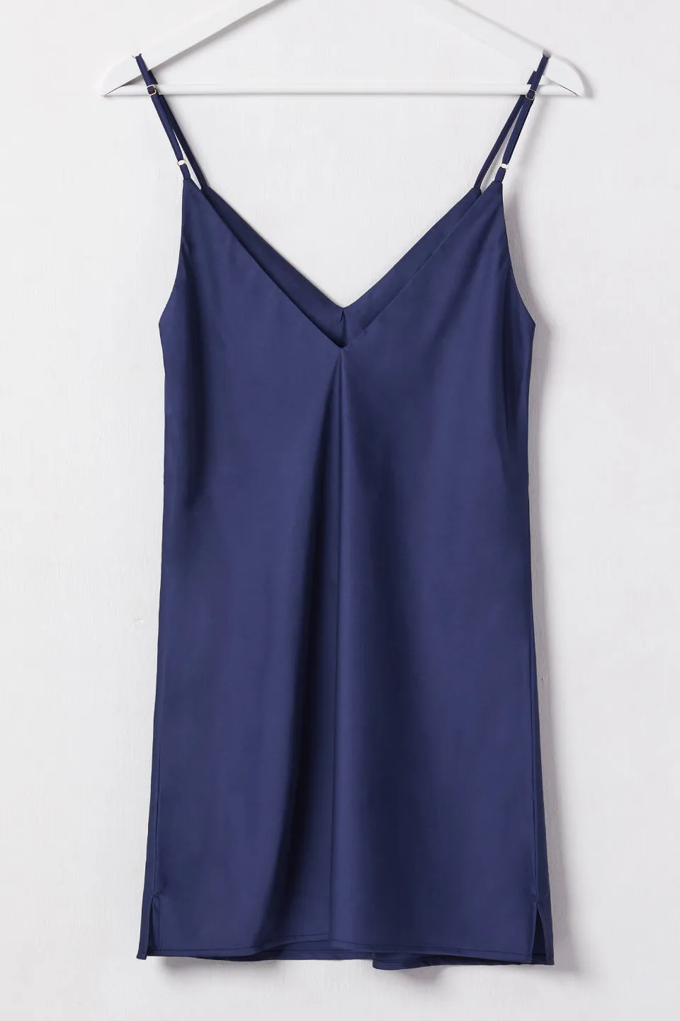 Supernatural Navy Satin Bodice Panel Bias Mini Slip Dress