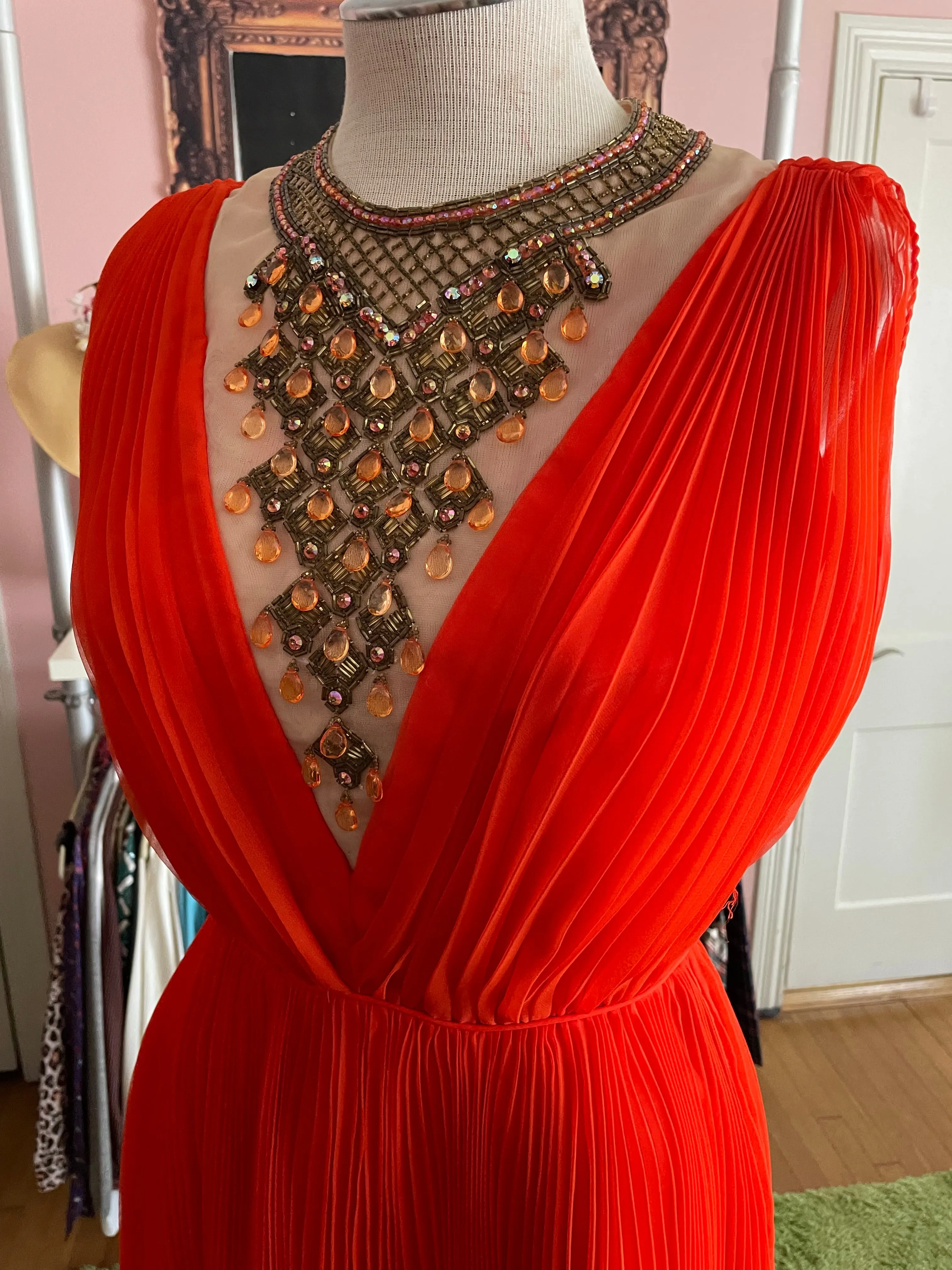 Tangerine Pleated Dress