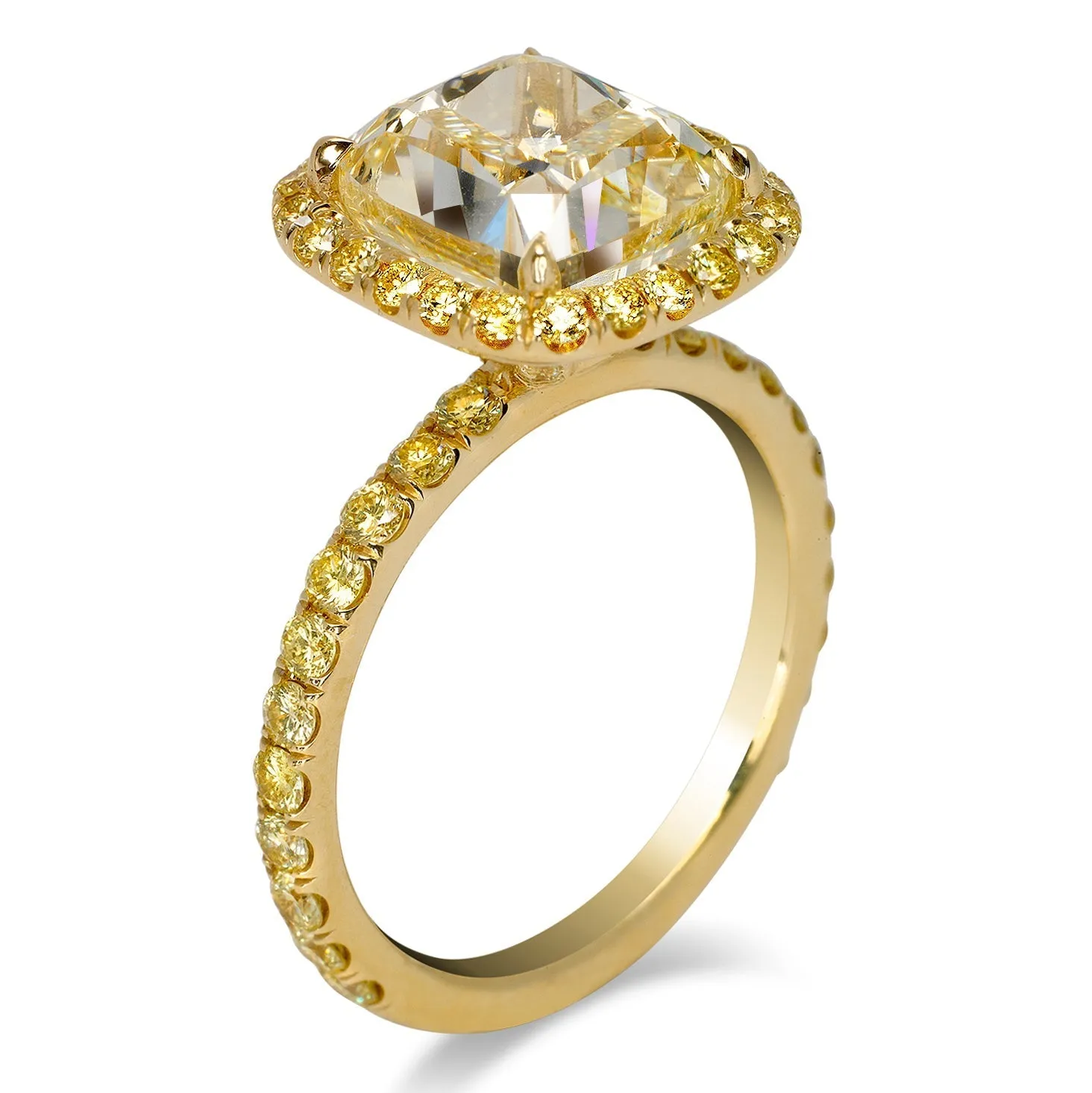 TASHE 6 CARAT CUSHION CUT Y COLOR VVS2 CLARITY DIAMOND ENGAGEMENT RING 18K YELLOW GOLD GIA CERTIFIED 5 CT Y VVS2 BY MIKE NEKTA