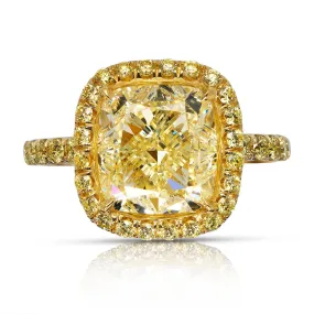 TASHE 6 CARAT CUSHION CUT Y COLOR VVS2 CLARITY DIAMOND ENGAGEMENT RING 18K YELLOW GOLD GIA CERTIFIED 5 CT Y VVS2 BY MIKE NEKTA