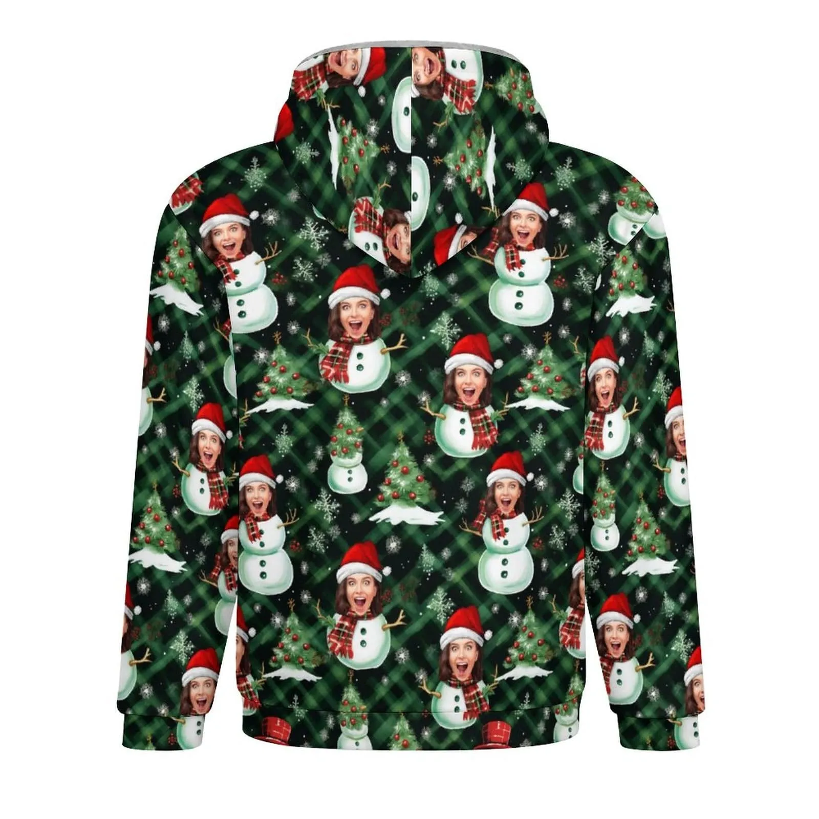 [Thick and Warm]Custom Face Christmas Snowman Green Full Zip Hoodie Double Layer Fleece Thickened Jacket