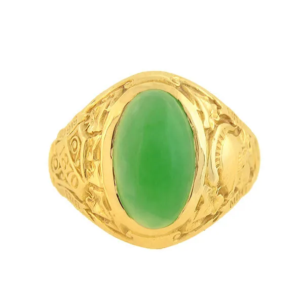 TIFFANY & CO. Art Deco 14kt Jade Hunter College 1928 Class Ring