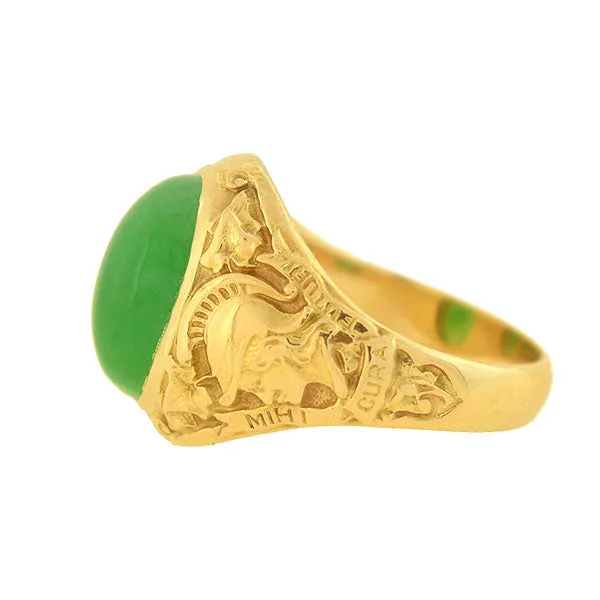 TIFFANY & CO. Art Deco 14kt Jade Hunter College 1928 Class Ring