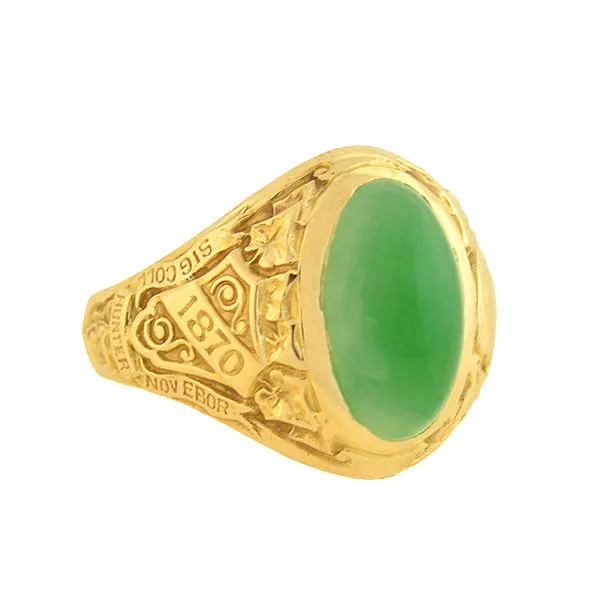 TIFFANY & CO. Art Deco 14kt Jade Hunter College 1928 Class Ring