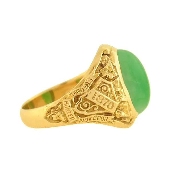 TIFFANY & CO. Art Deco 14kt Jade Hunter College 1928 Class Ring