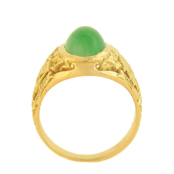 TIFFANY & CO. Art Deco 14kt Jade Hunter College 1928 Class Ring