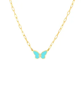 Turquoise Butterfly Necklace 14K