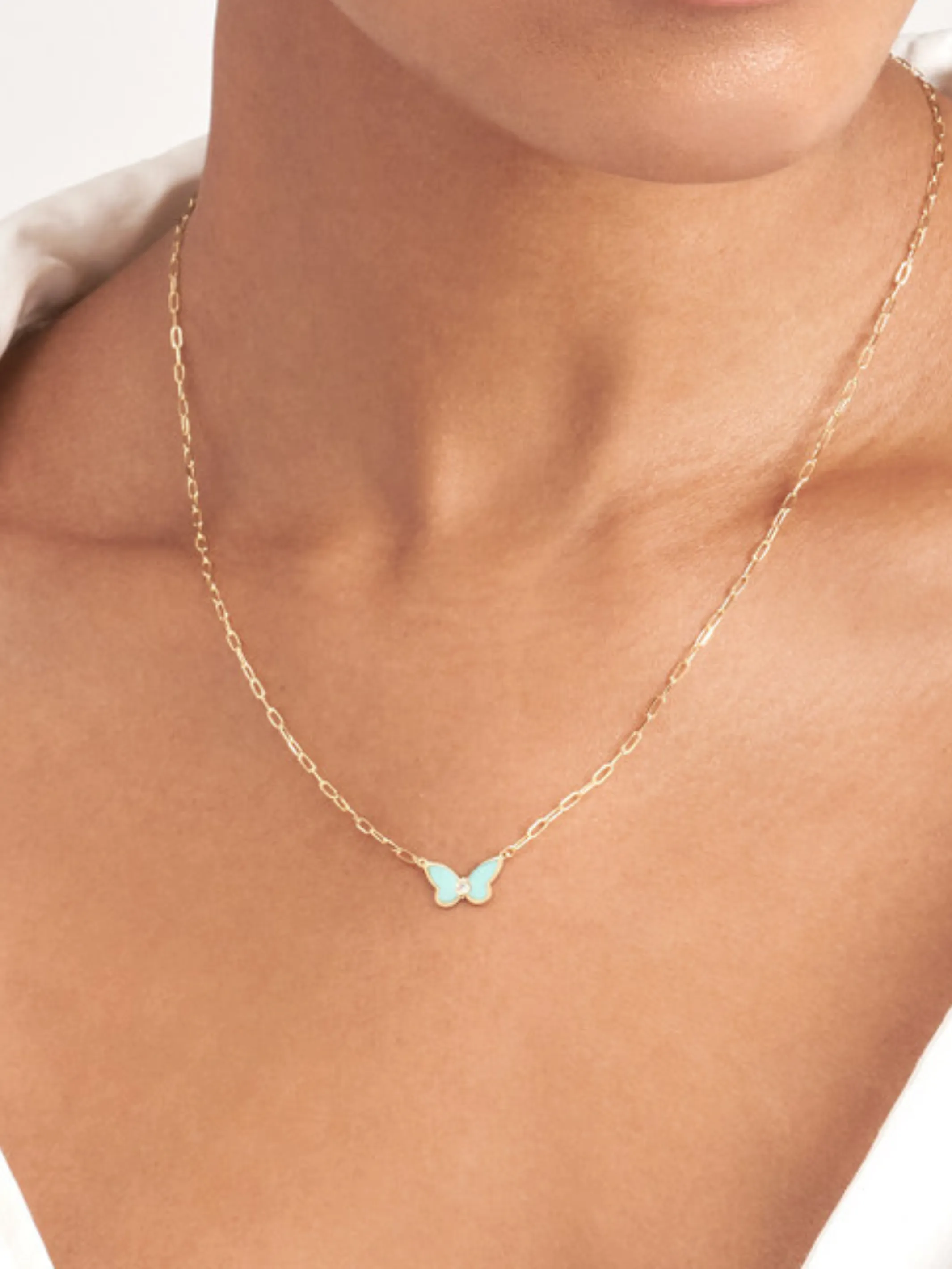 Turquoise Butterfly Necklace 14K