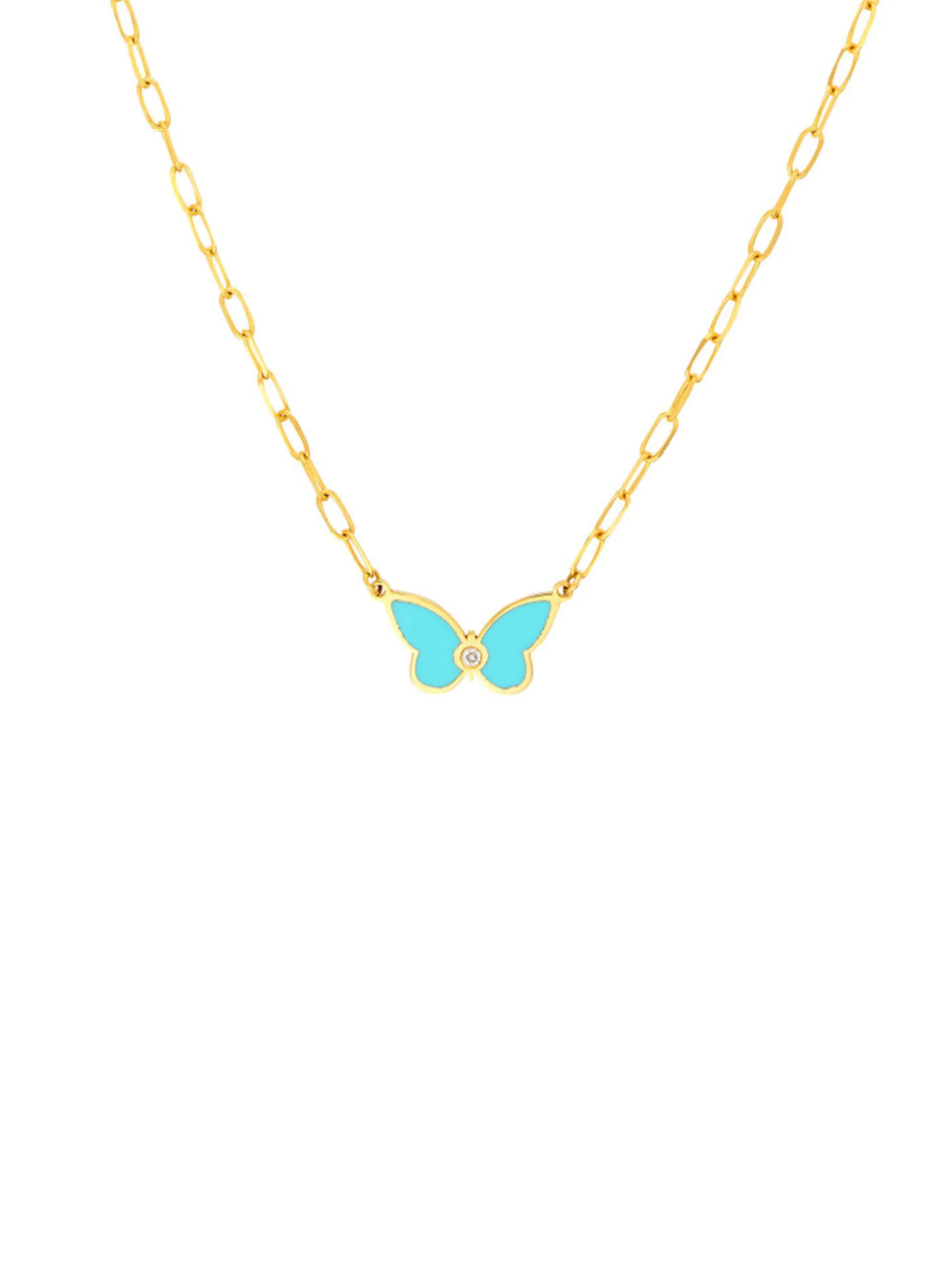 Turquoise Butterfly Necklace 14K