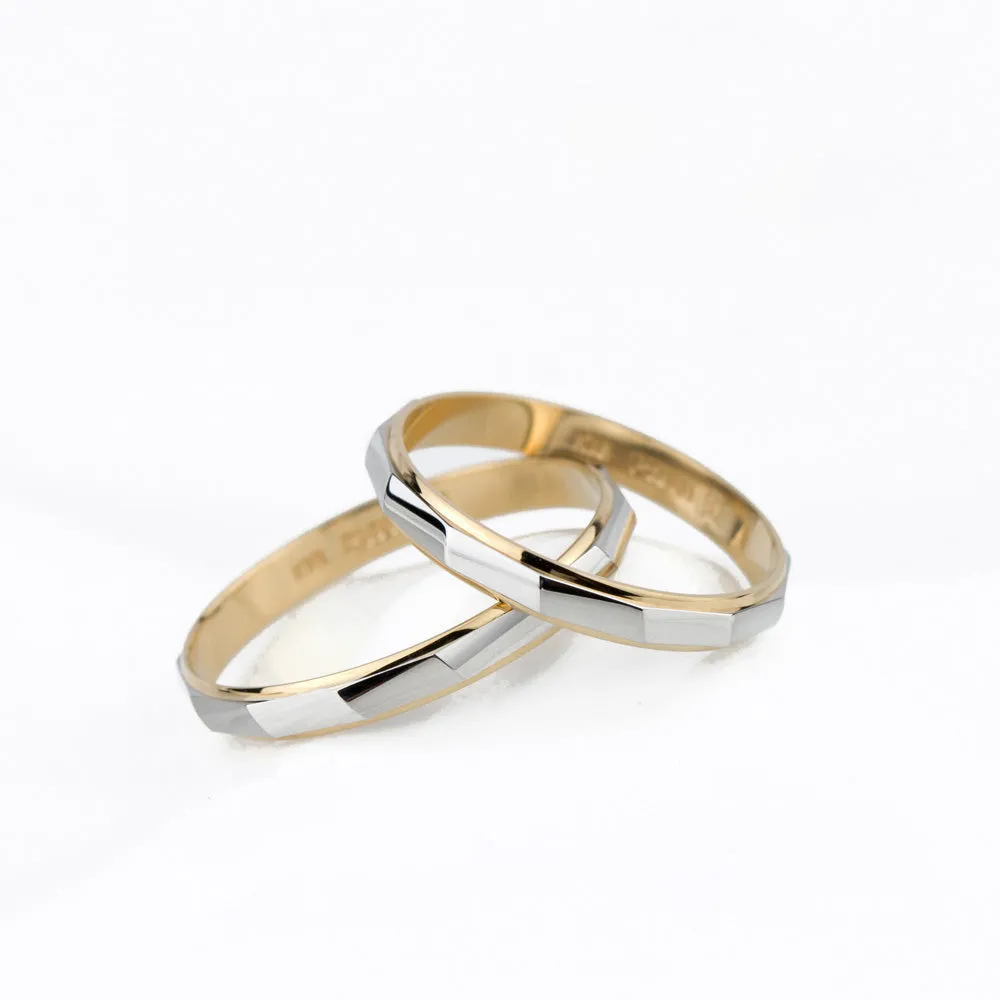 Two Tone Gold Unique Couple Wedding Ring Set - WM26