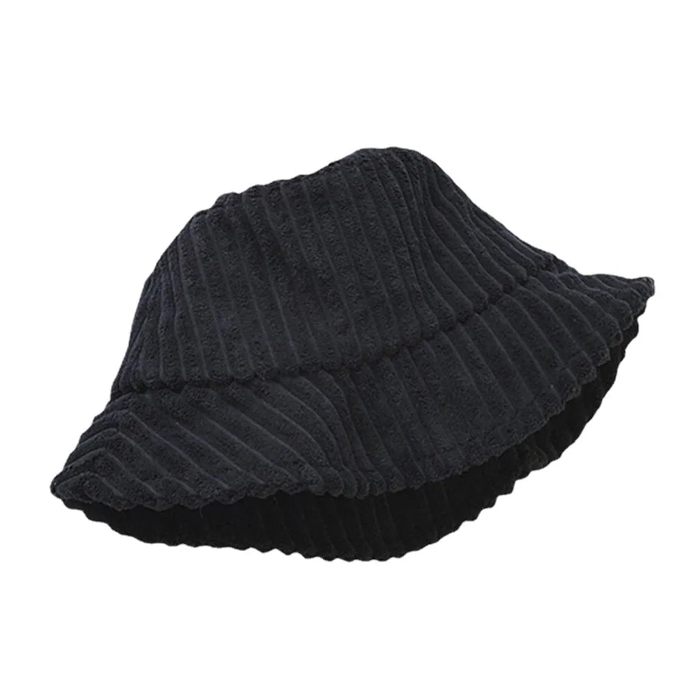 Unisex Corduroy Stripes Pattern Solid Color Warm Ear Protection Couple Hat Bucket Hat