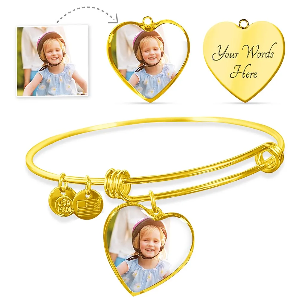 Upload Your Own Photo Personalized Heart Bangle Bracelet