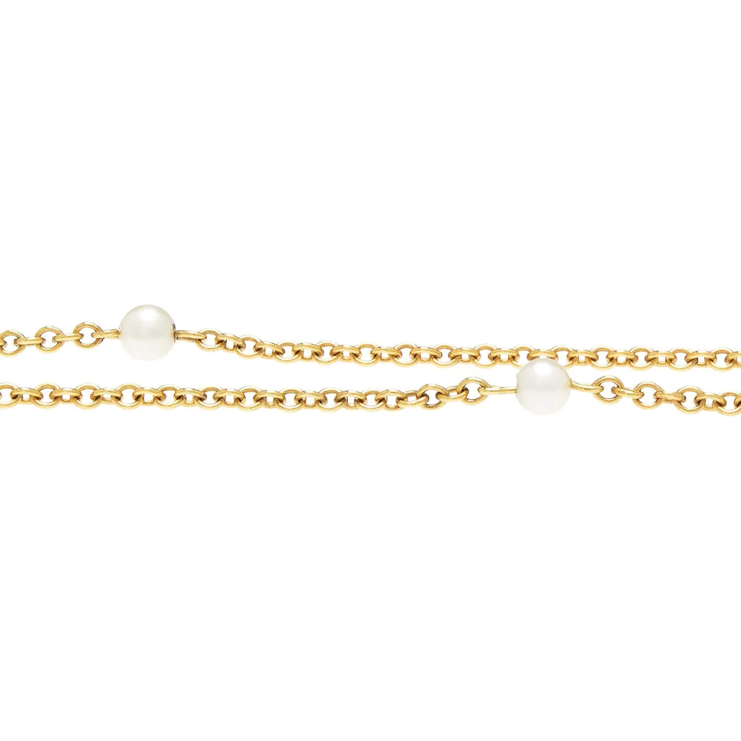 Victorian 14k Pearl   Jade Bead Chain Necklace 34"