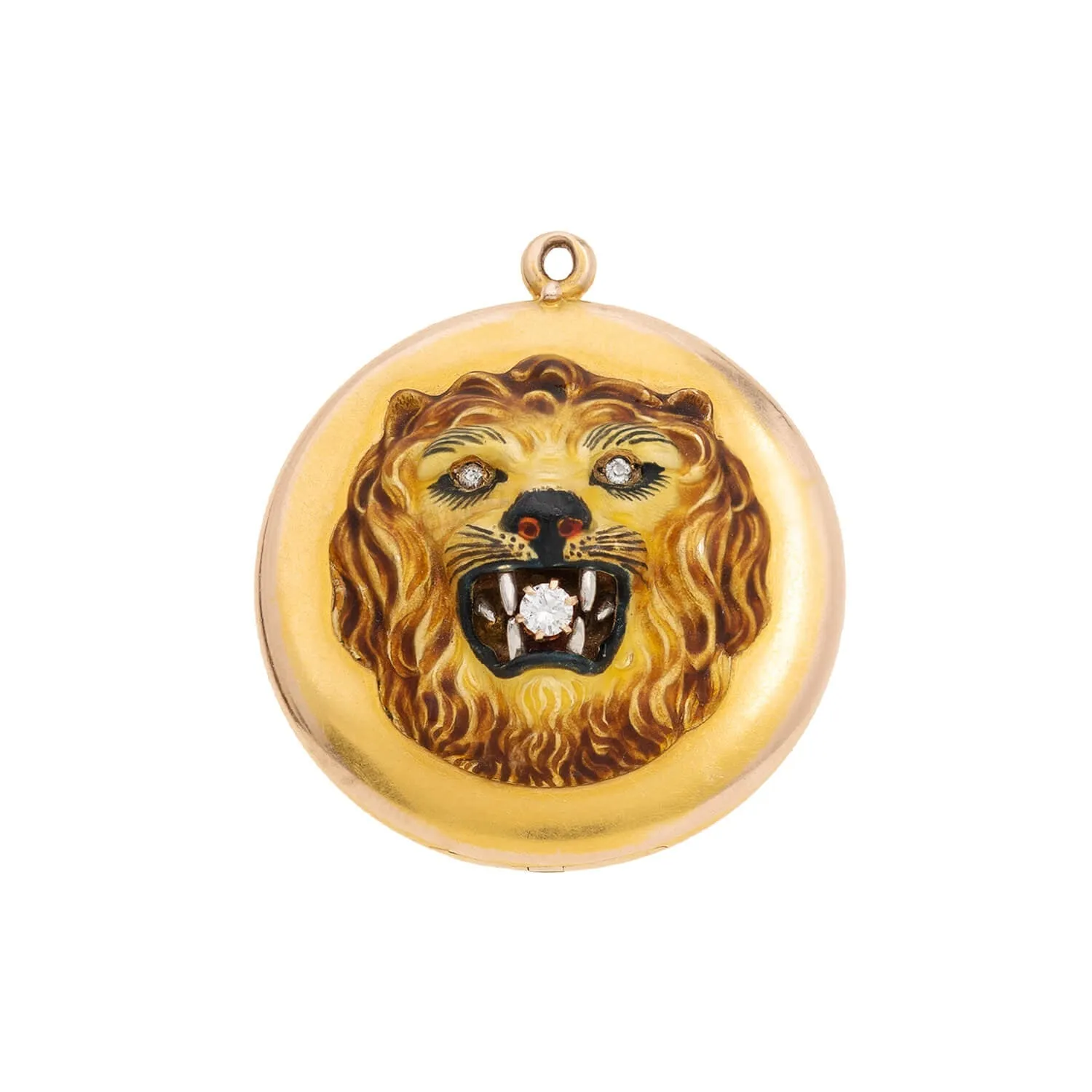 Victorian 14kt Diamond & Enamel Lion Locket