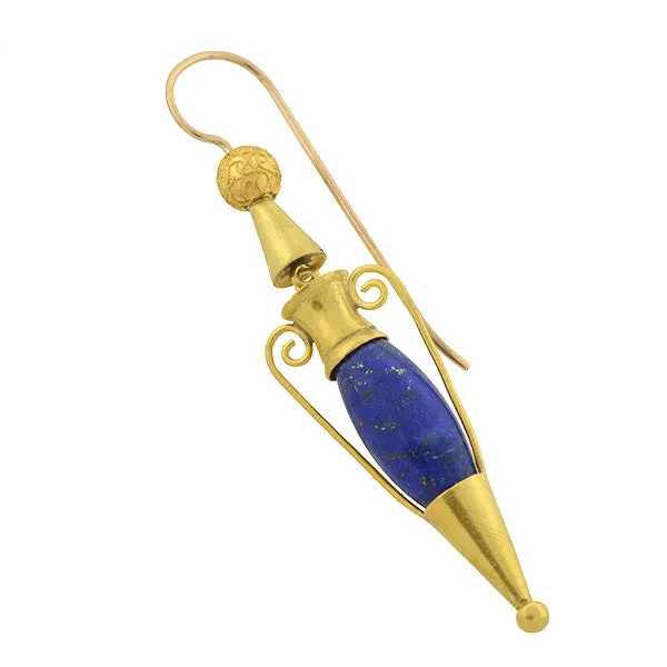 Victorian 15kt Lapis Hanging Urn Earrings