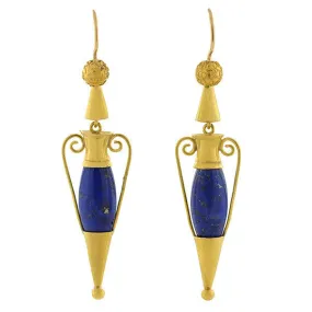 Victorian 15kt Lapis Hanging Urn Earrings