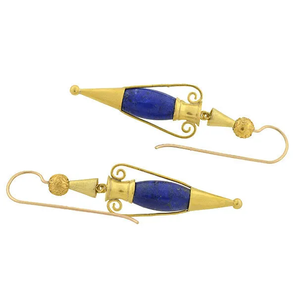 Victorian 15kt Lapis Hanging Urn Earrings