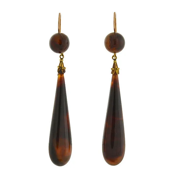 Victorian Dramatic Teardrop Tortoise Shell Earrings