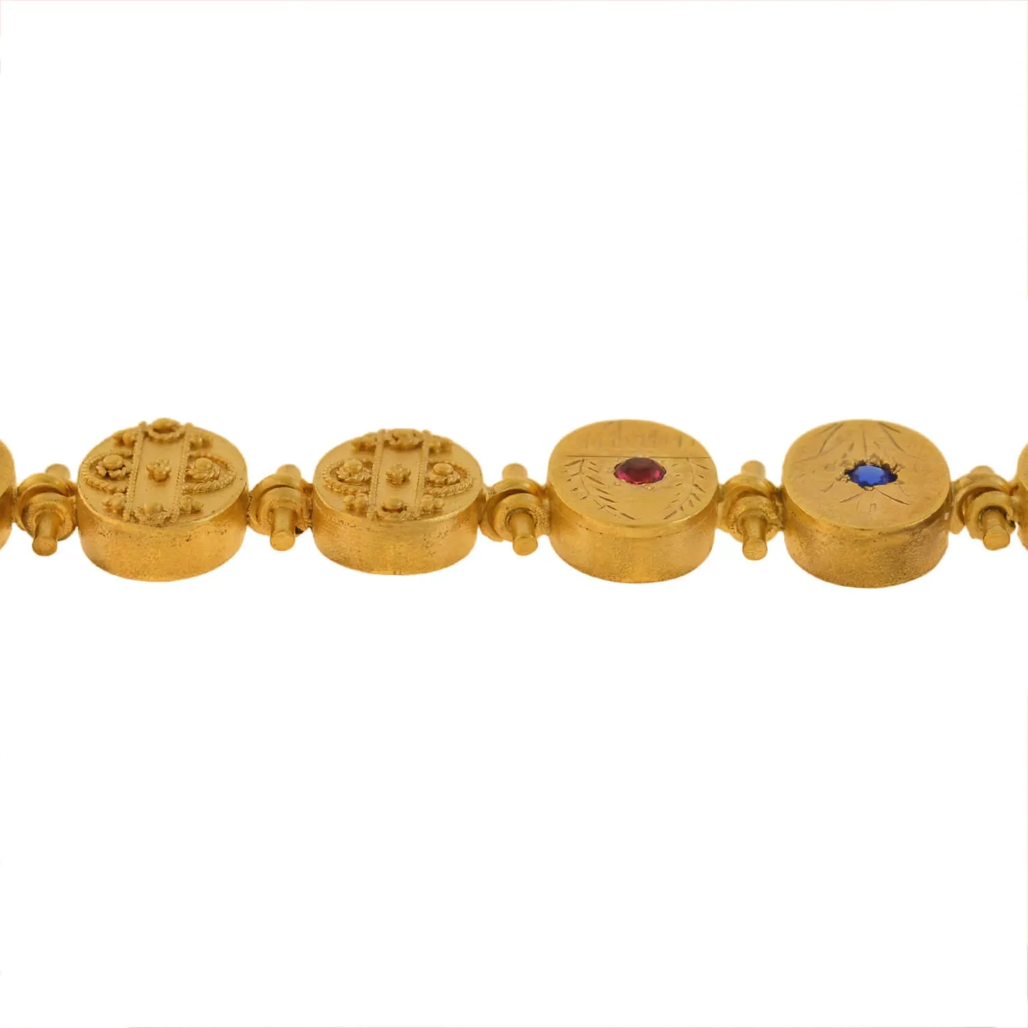 Victorian Gold-Filled Etruscan   Faux Gemstone Button Bracelet