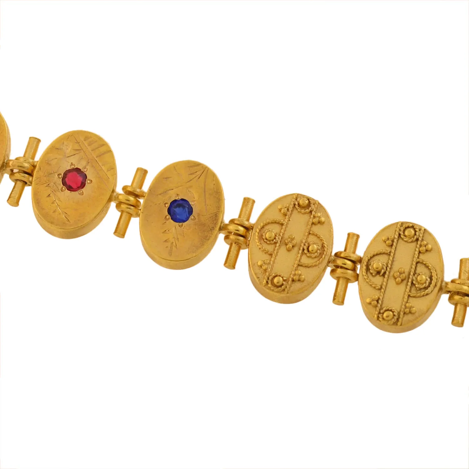 Victorian Gold-Filled Etruscan   Faux Gemstone Button Bracelet