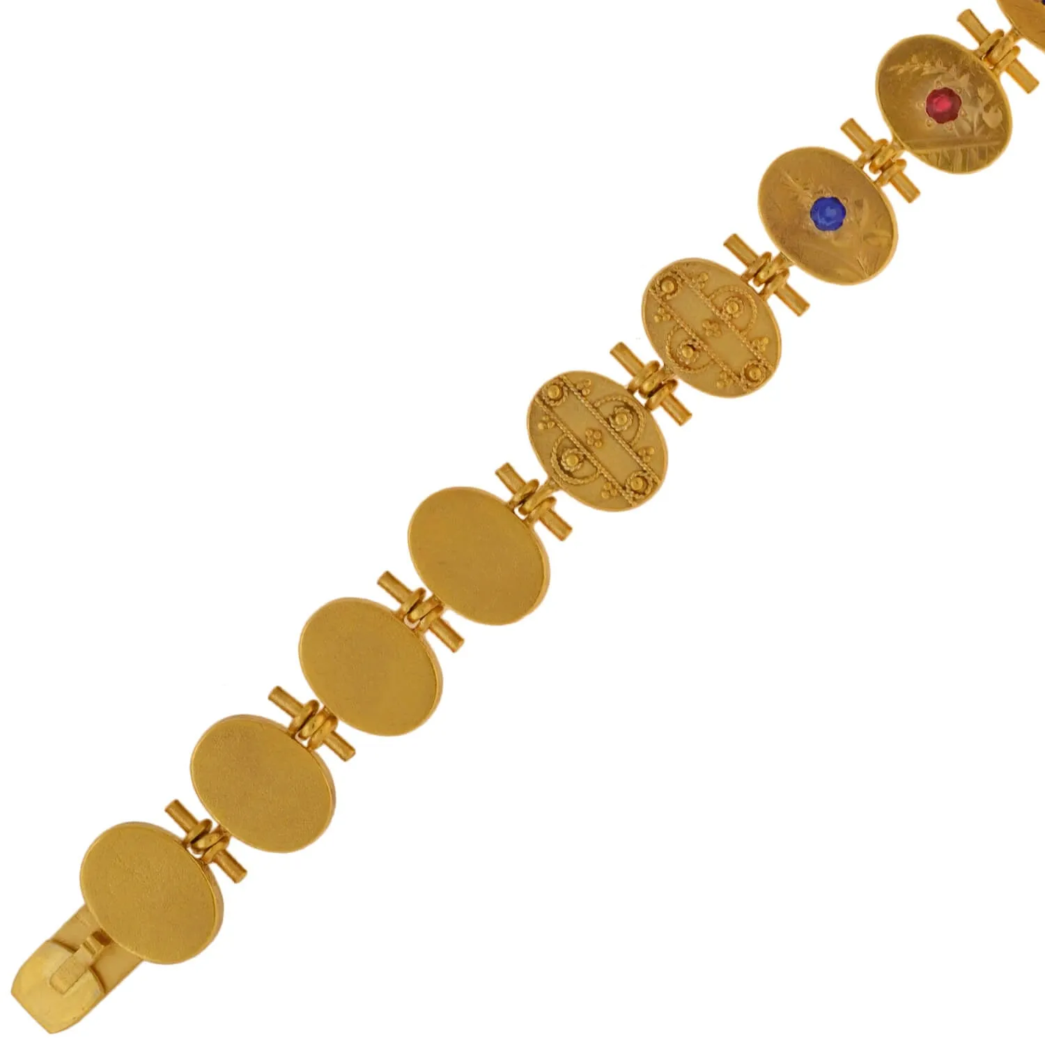 Victorian Gold-Filled Etruscan   Faux Gemstone Button Bracelet