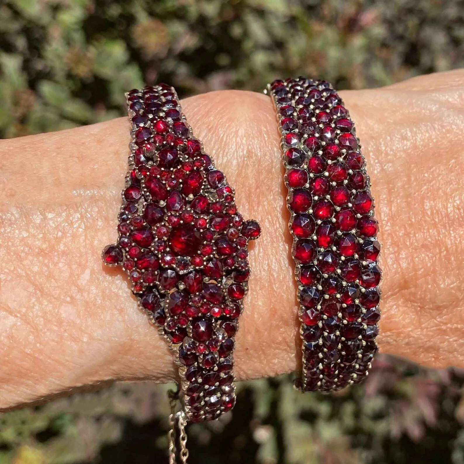 Victorian Starburst Bohemian Garnet Bangle Bracelet