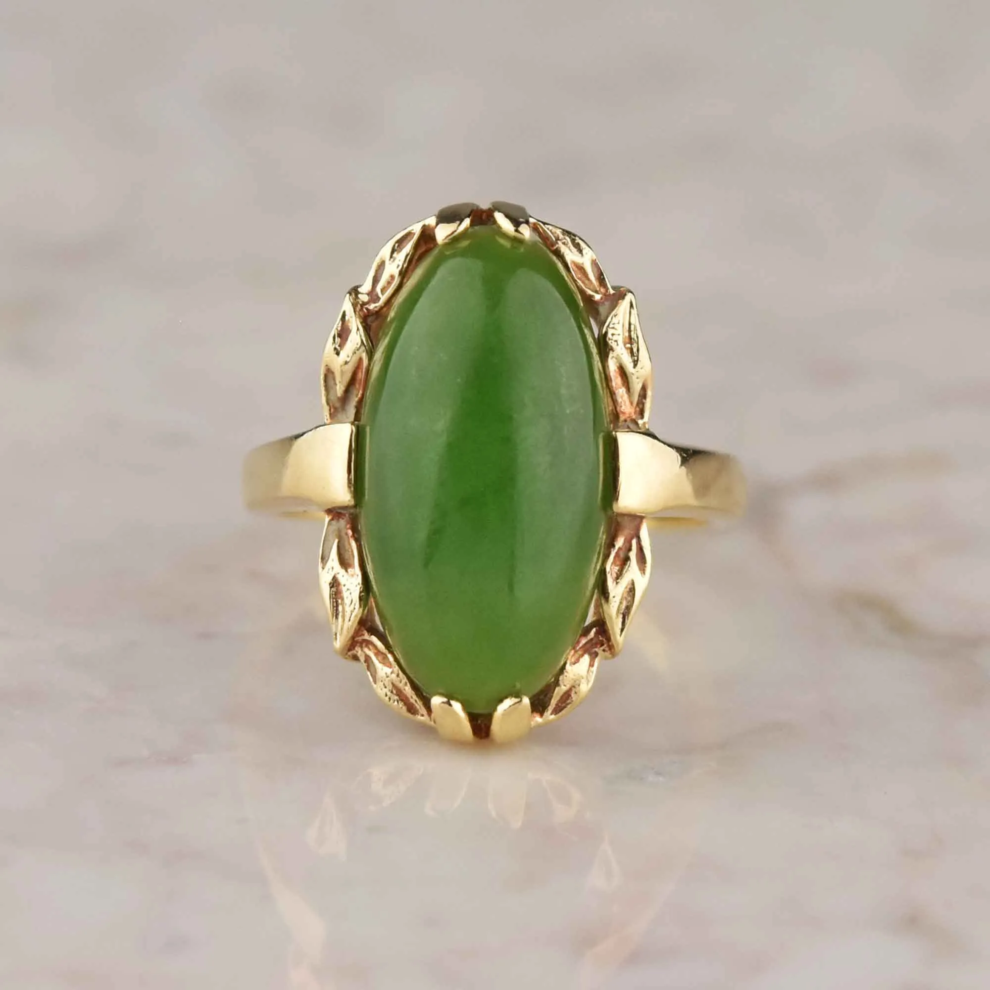 Vintage 14K Gold Natural Jade Cabochon Ring