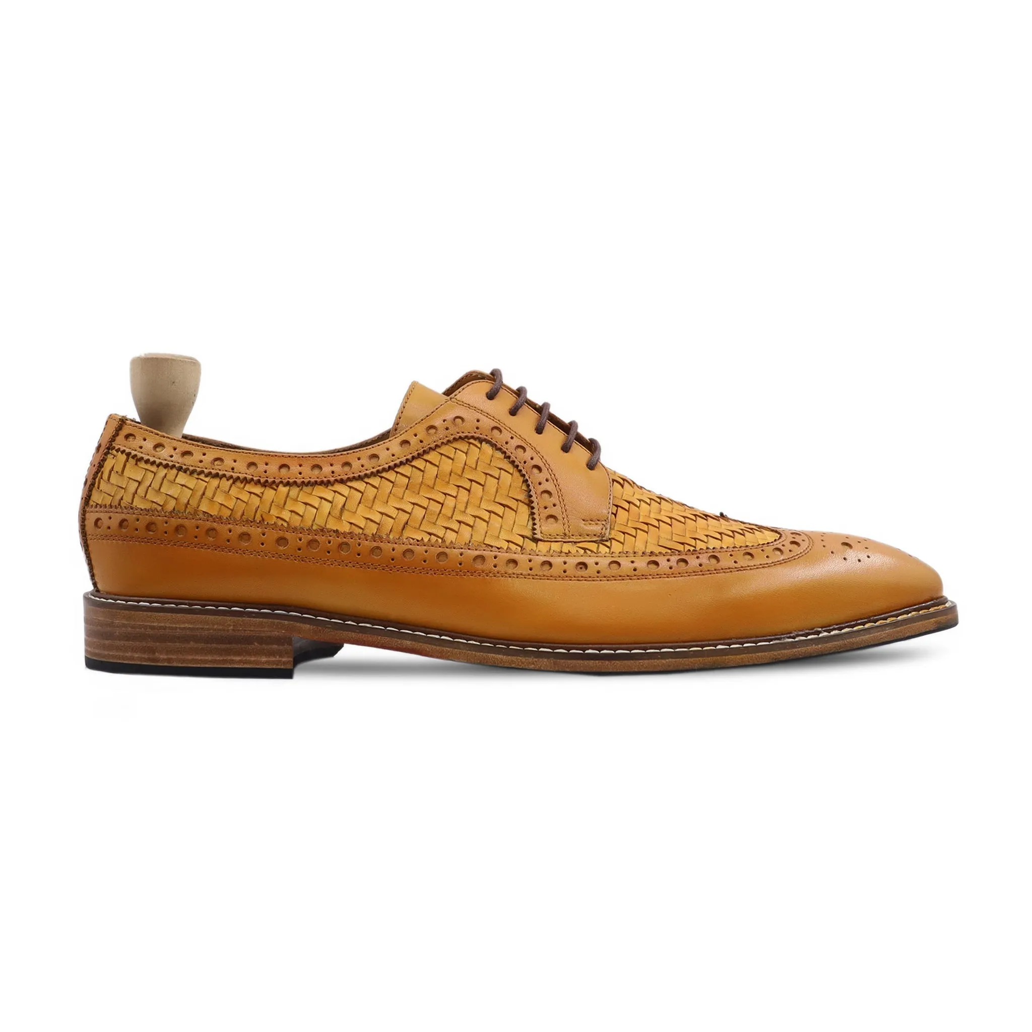 Wayne - Men's Yellow Calf and Handmade Woven Leather Derby Shoe