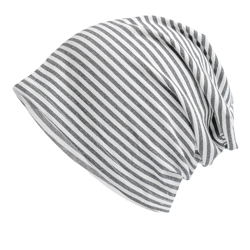 Women Cotton Striped Thin Baotou Hat Fashion Casual Soft Skin-friendly Elastic Beanie Hat