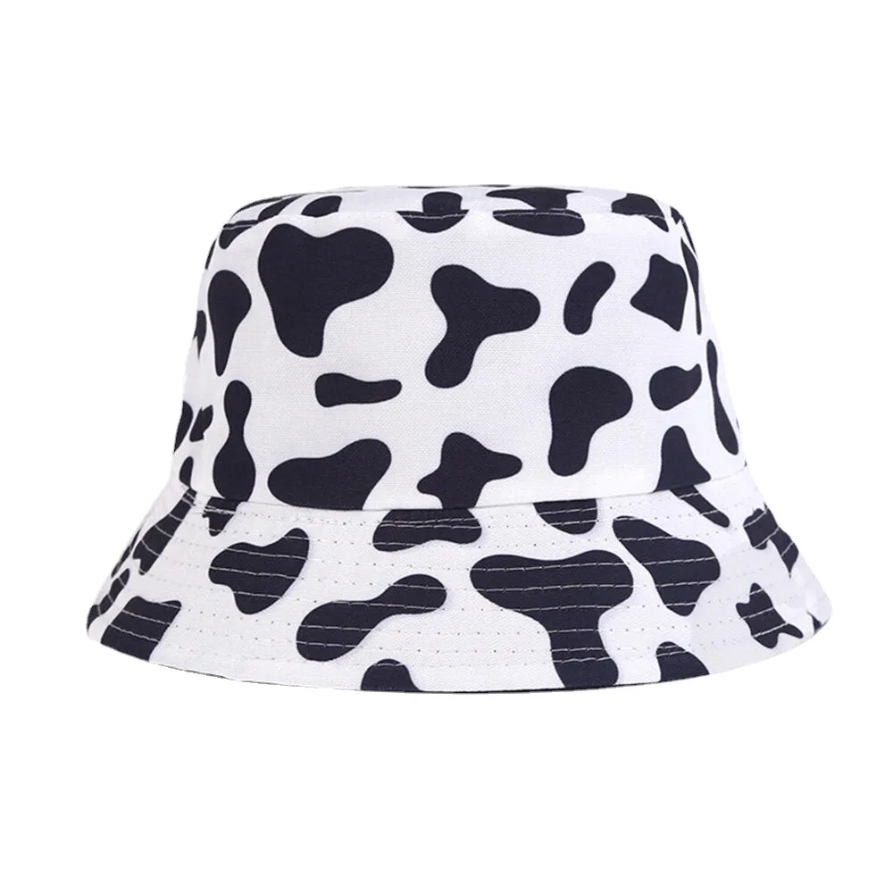 Women Double-Side-Wear Zebra Cow Panda Pattern Print Bucket Hat Fashion Casual All-match Sunscreen Beach Hat