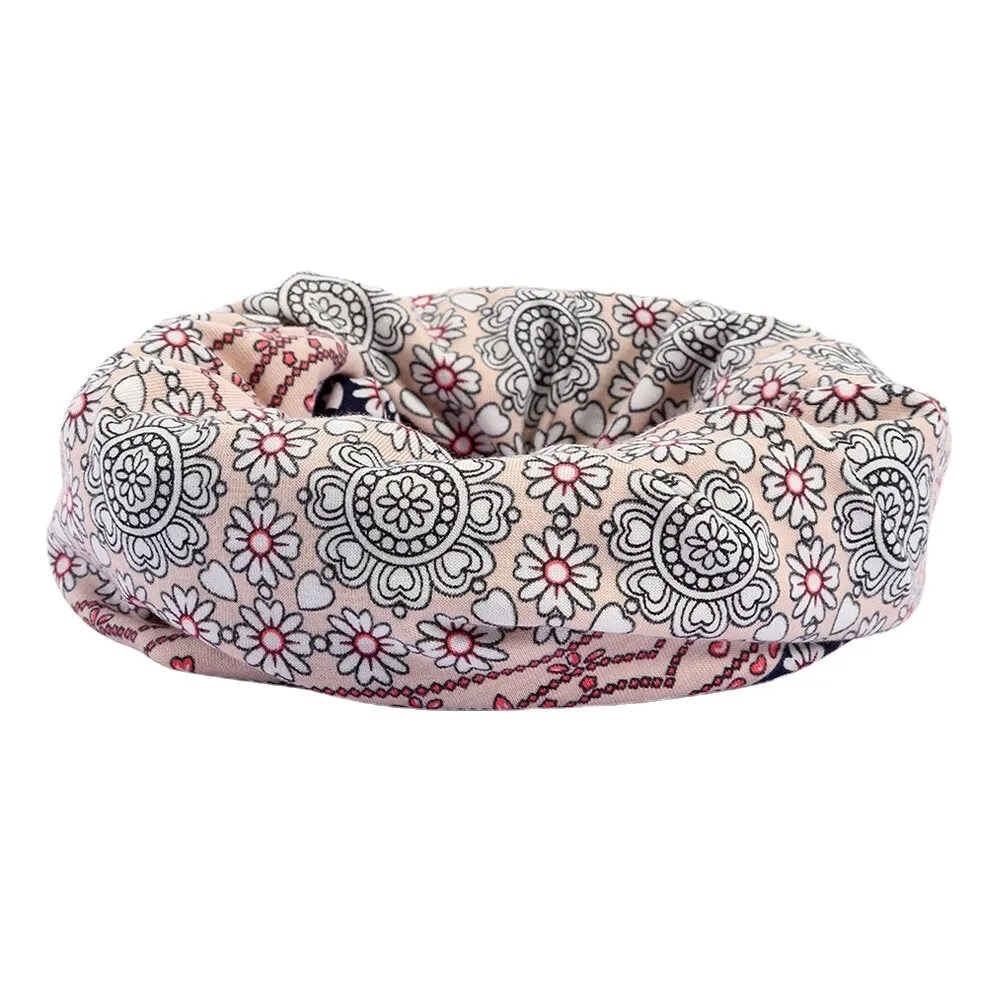 Women Full Cotton Non-allergenic Baotou Hat Bib Fashion Flower Printed Autumn Winter Plus Velvet Warm  Scarf Beanie Hat